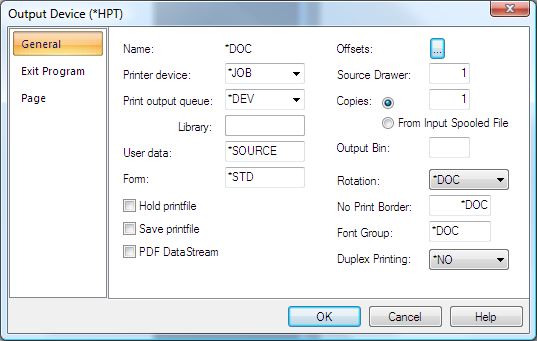 Print HPT Settings General tab