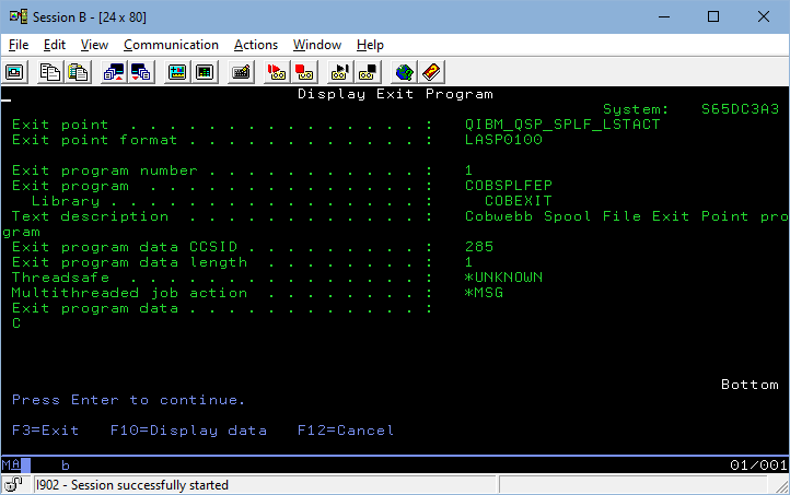 Display COBSPLFEP Exit Program